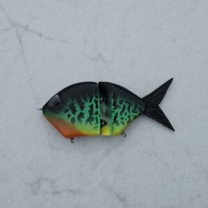 Product Photo - Chaingill (Glidebait with Bluegill Fish Silhouette) - Color Bluebill (black/green top, orange/yellow belly, with black spot pattern and black tail)