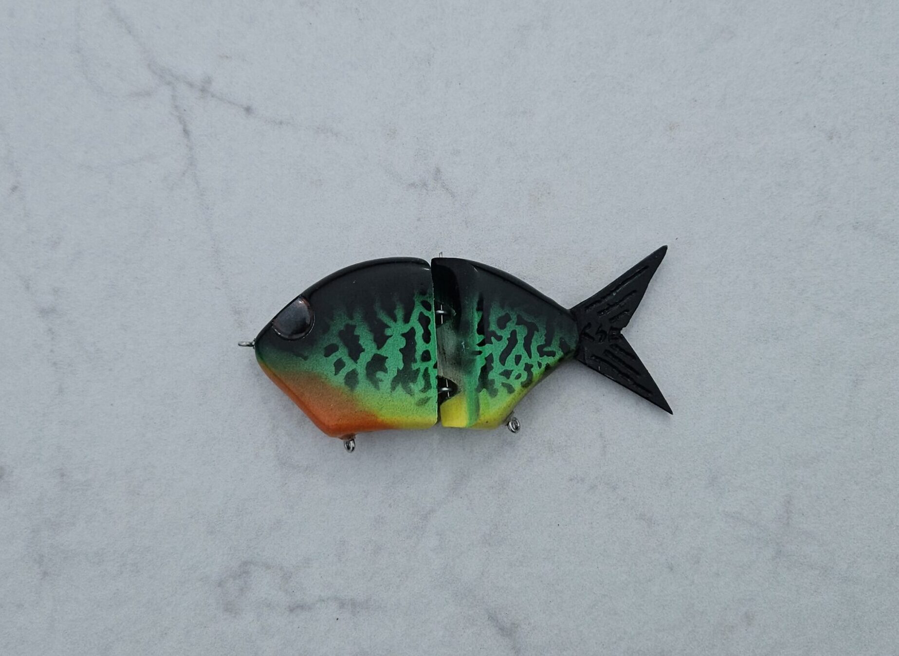Product Photo - Chaingill (Glidebait with Bluegill Fish Silhouette) - Color Bluebill (black/green top, orange/yellow belly, with black spot pattern and black tail)